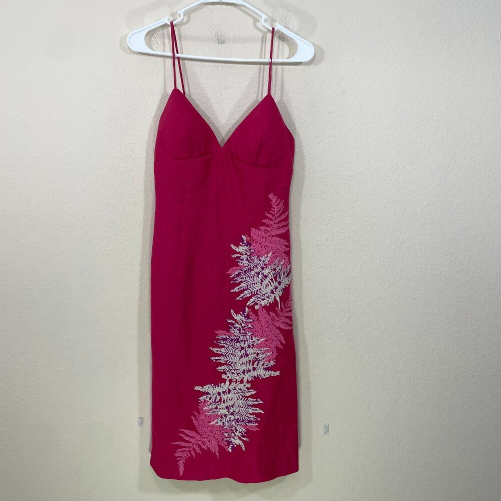 BEATRIZ DA SILVA Embroidered Linen Dress Size XS ( I ) Lined Padded Cups Magenta